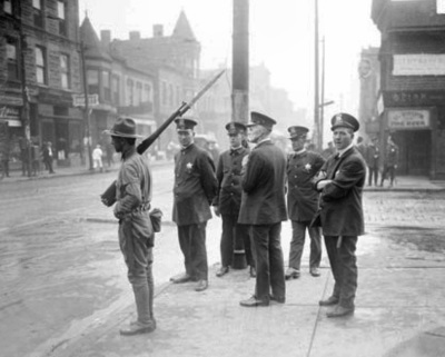 Police and military deployed during a race riot in Chicago, Illinois, which was part of the "Red Summer" of 1919.