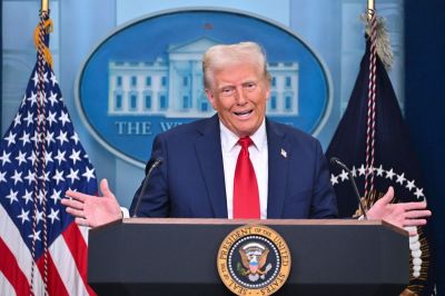 President Donald Trump in the Brady Press Briefing Room at the White House on January 30, 2025 in Washington, DC. 