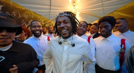 Kendrick Lamar appears at the Glastonbury Festival in 2022.