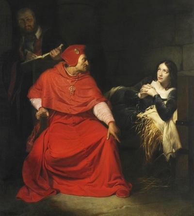 A 19th century depiction of the 1431 interrogation of Saint Joan of Arc. 