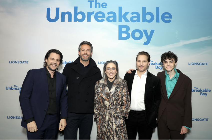 (L-R): Kevin Downes, Zachary Levi, Patricia Heaton, Peter Facinelli and Jacob Laval attend the premiere of "The Unbreakable Boy" in New York City on February 19, 2025.