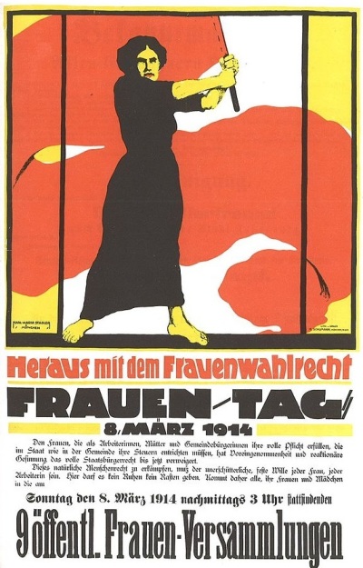 A 1914 German poster advertising an International Women's Day rally. 
