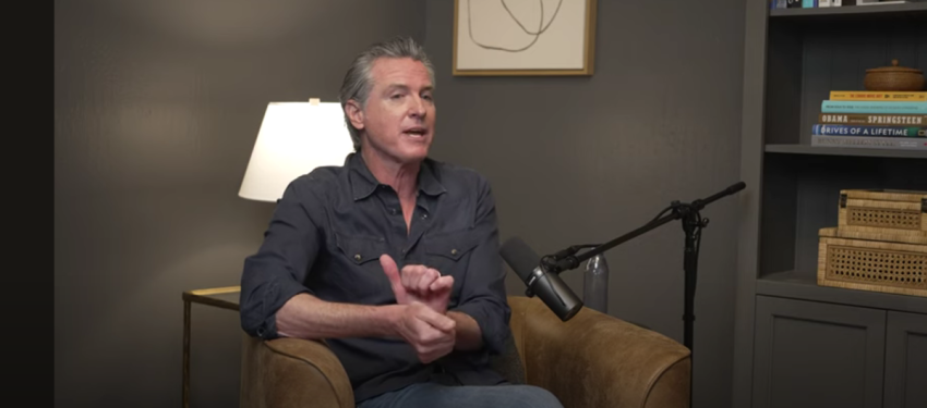 California's Democratic Gov. Gavin Newsom appears on the debut episode of his podcast,