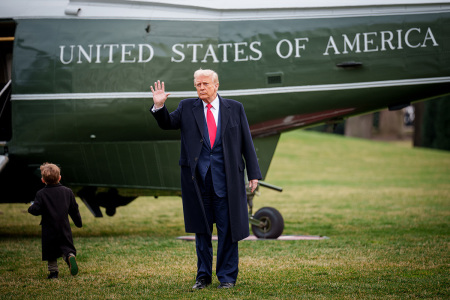 U.S. President Donald Trump and Æ A-Xii, the son of White House Senior Advisor, Tesla and SpaceX CEO Elon Musk, walk toward Marine One on the South Lawn on March 14, 2025, in Washington, D.C. Trump is headed to Mar-a-lago in Palm Beach, Florida, for the weekend.