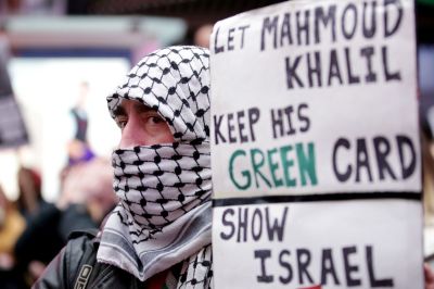 Pro-Palestinian activists participate in a