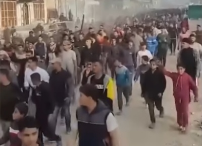 Palestinians take to the streets of Gaza in protest of Hamas on March 25, 2025.