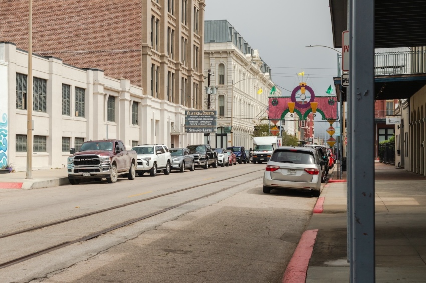 The streets of the five-block Strand historic district in Galveston, Texas.
