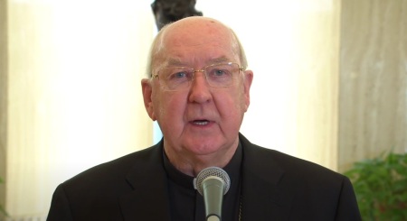Cardinal Kevin Farrell, camerlengo of the Apostolic Chamber, announces the death of Pope Francis on Monday, April 21, 2025.