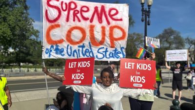 Billy Moges, director of Kids First, rallied outside the U.S. Supreme Court on April 22, 2025, as the justices heard oral arguments for the case "Mahmoud v. Taylor." The court is set to determine whether public schools can legally refuse to allow parents to pull their children from lessons with LGBT themes.
