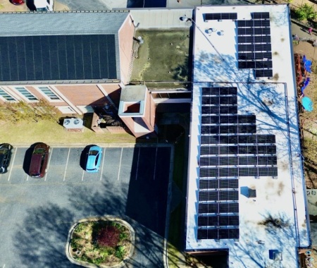 A collection of solar panels that were installed in 2024 at North Decatur United Methodist Church of Decatur, Georgia, by Better Tomorrow Solar. 