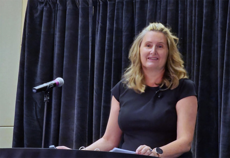 Mary DeMuth delivers the opening keynote at the Evangelical Press Association’s annual convention in Branson, Missouri, on May 4, 2025, encouraging Christian communicators to persevere in their calling and embrace lament as a path to healing and faithfulness.