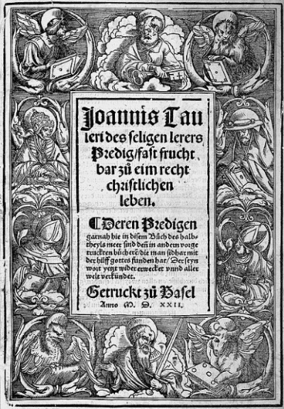 The front cover of a publication by influential Medieval mystic Johannes Tauler (1300-1361).