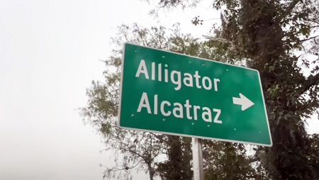 A sign for the Florida detention center called "Alligator Alcatraz."
