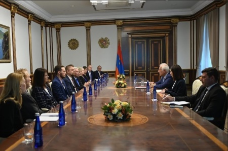 Armenian President Vahagn Khachaturyan meets with a group of Christian leaders and advocates on Aug. 1, 2025.