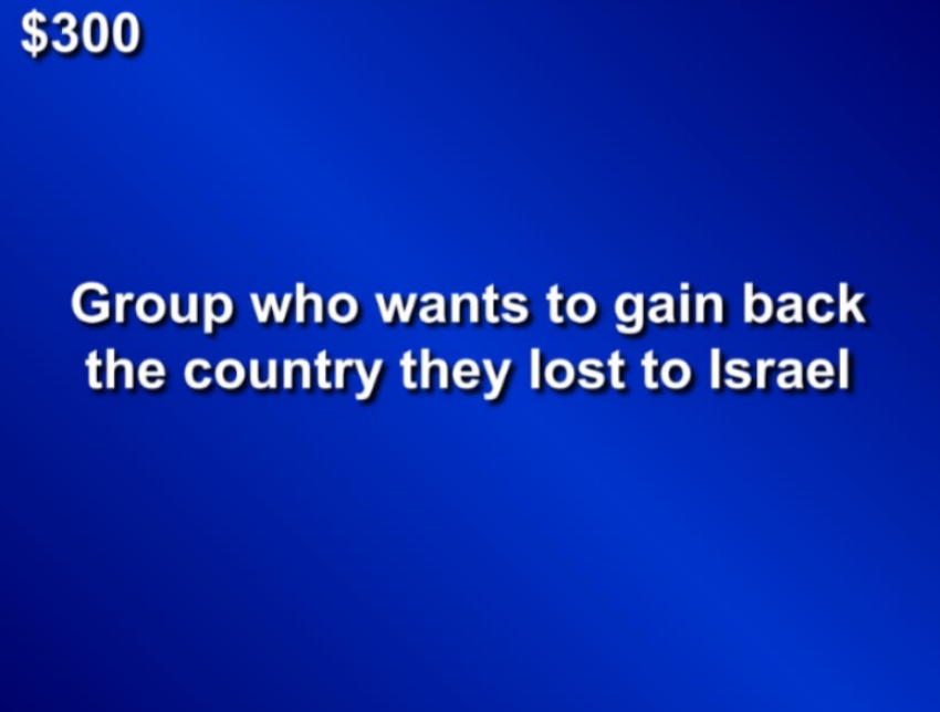 An image from a Jeopardy-style game reportedly used in a Plano ISD classroom.