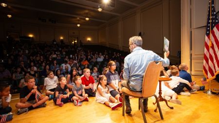 Christian actor and author Kirk Cameron reads to children at the Library of Congress in Washington, D.C. on Aug. 16, 2025.