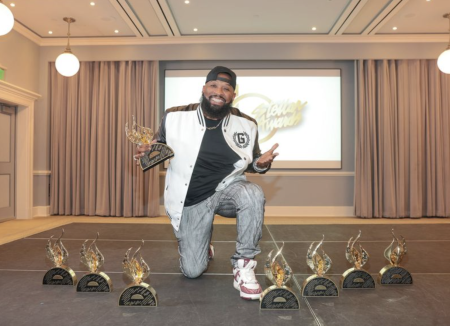 Pastor Mike Jr. celebrates at the Stellar Awards in Nashville, Tennessee, on August 15, 2024.