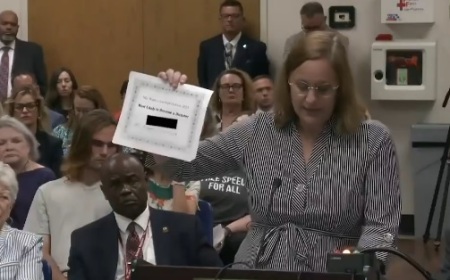 Crystal Marull speaks at a Florida State Board of Education meeting in St. Augustine in August 2025.
