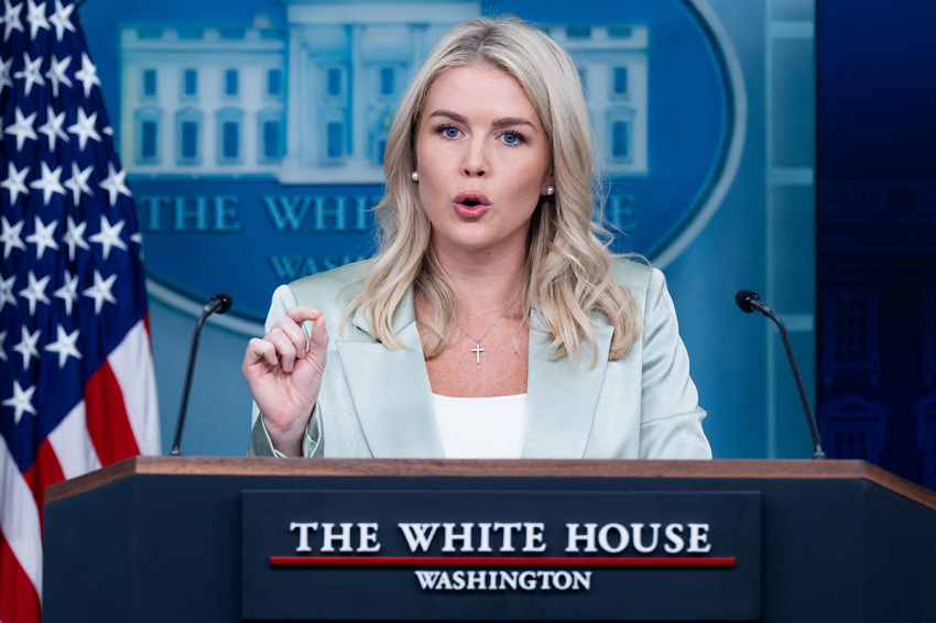 White House press secretary Karoline Leavitt speaks during a press briefing in the Brady Briefing Room of the White House in Washington, D.C., on Sept. 9, 2025.