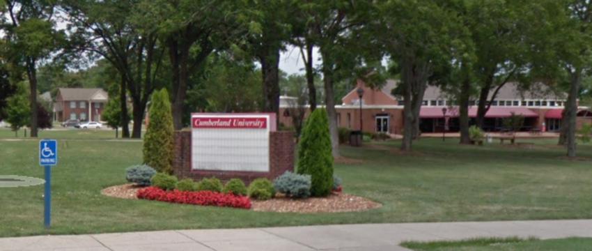 A sign welcomes visitors to Cumberland University's campus in Lebanon, Tennessee.