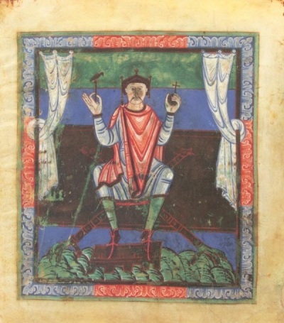 Holy Roman Emperor Henry V (1086-1125), ruler of the Holy Roman Empire, who in 1122 agreed to renounce the power to appoint bishops.