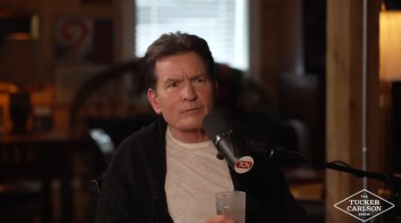 Actor Charlie Sheen appears in a Sept. 26, 2025 episode of "The Tucker Carlson Show".