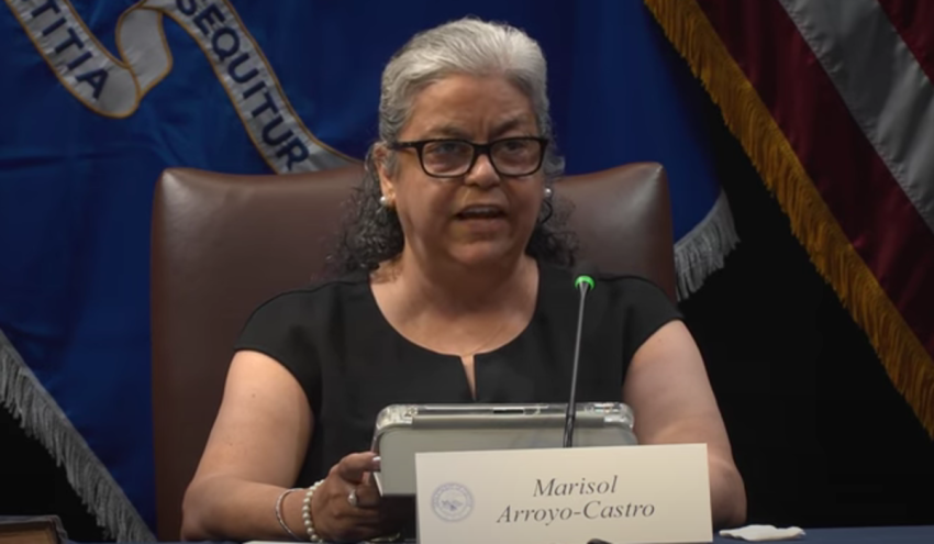 Teacher Marisol Arroyo-Castro details the legal battle she is engaged in with her school district over the presence of her crucifix in her classroom at the Religious Liberty Commission hearing at the Museum of the Bible in Washington, D.C., Sept. 29, 2025. 