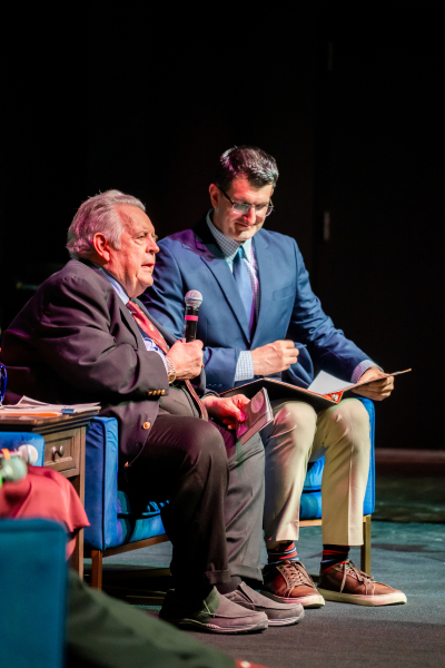 Dr. Richard Land, executive editor of The Christian Post, speaks with moderator Brandon Showalter during "AI for Humanity: Navigating Ethics and Morality for a Flourishing Future" at Colorado Christian University in Lakewood, Colorado, on Oct. 7, 2025.