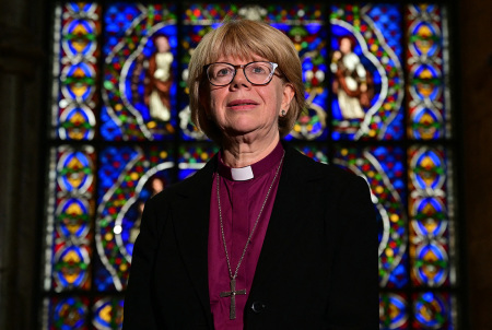 Britain's new Archbishop of Canterbury-designate, Sarah Mullally, poses for a photograph in The Corona Chapel at Canterbury Cathedral, southeast England on Oct. 3, 2025, following the announcement of her posting.