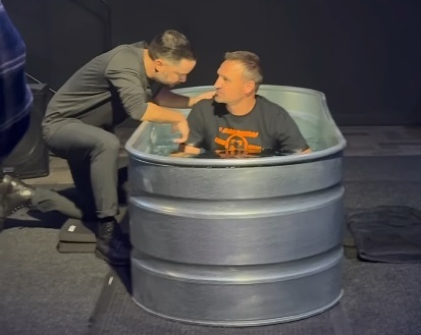 Ryan Lochte is baptized at Canvas Church in Alachua, Florida, on Nov. 2, 2025.