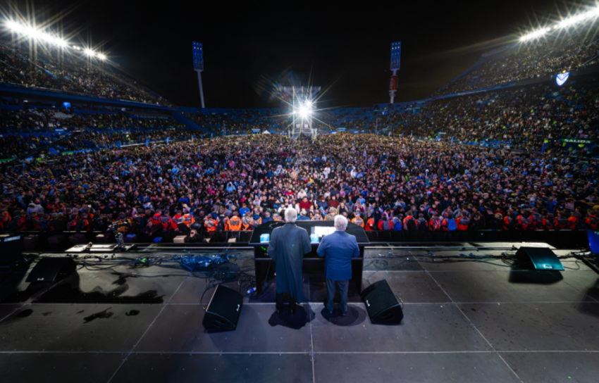Tens of thousands of people turn out to hear the Rev. Franklin Graham speak at Velez Stadium in Buenos Aires, Argentina, Nov. 7, 2025. 