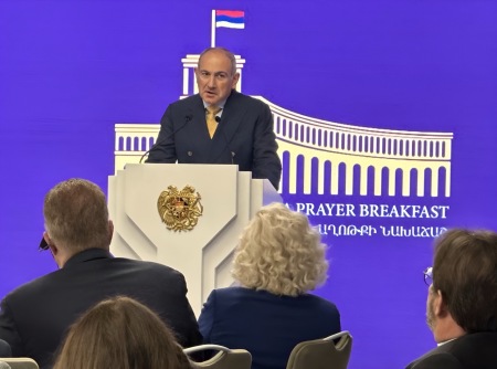 Armenia Prime Minister Nikol Pashinyan speaks at the Republic of Armenia Prayer Breakfast on Nov. 15, 2025.