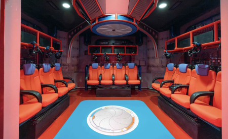 Visitors to Truth Traveler experience a fictional time-travel machine through the marvels of a headset and cutting-edge virtual reality technology.