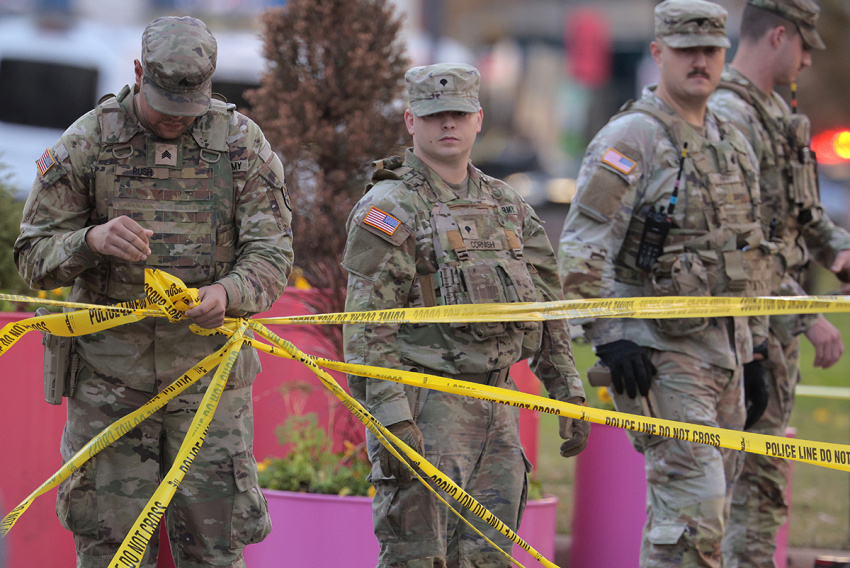 National Guard soldiers respond to a shooting near the White House on Nov. 26, 2025, in Washington, D.C. According to reports, two National Guardsmen from West Virginia were shot blocks from the White House. The suspect, a 29-year-old Afghan national who came to the U.S. in 2021 under the Biden administration, is being detained at a local hospital.