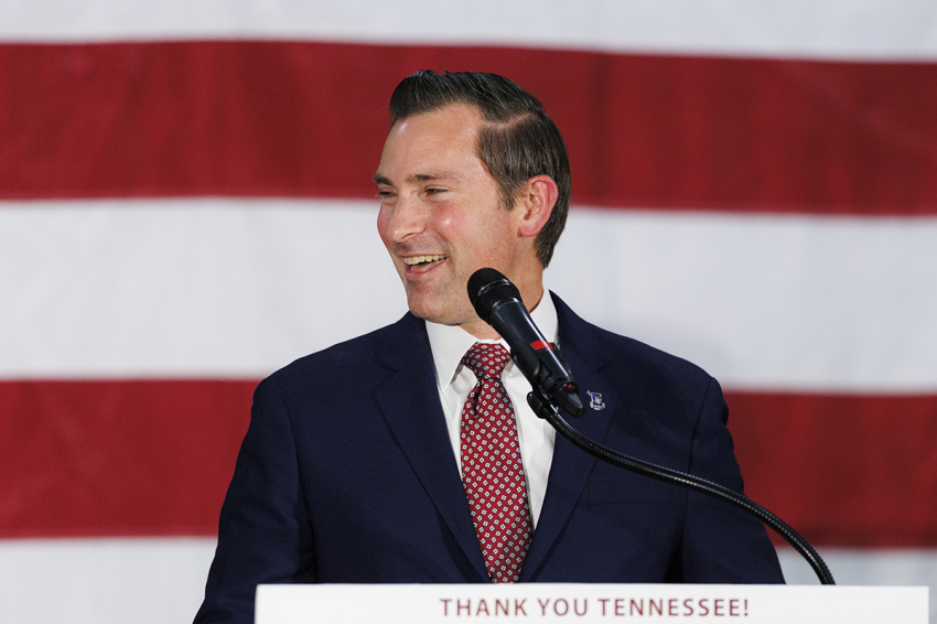 House of Representative Republican Matt Van Epps delivers his victory speech at the Millennium Hotel Maxwell House Nashville on Dec. 2, 2025, in Nashville, Tennessee. Tennessee's 7th district elected Republican Matt Van Epps in a special election to fill a House of Representatives seat vacated by the resignation of Republican Mark Green earlier this year. Van Epps defeated Democratic nominee Aftyn Behn. 