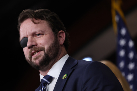 U.S. Rep. Dan Crenshaw, R-Texas, speaks at a press conference on border security at the U.S. Capitol on Feb. 14, 2024, in Washington, D.C. Crenshaw spoke on Texas' right for self-regulation of border security.