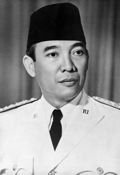 Sukarno (1901-1970), the former president of Indonesia who was overthrown in 1965.