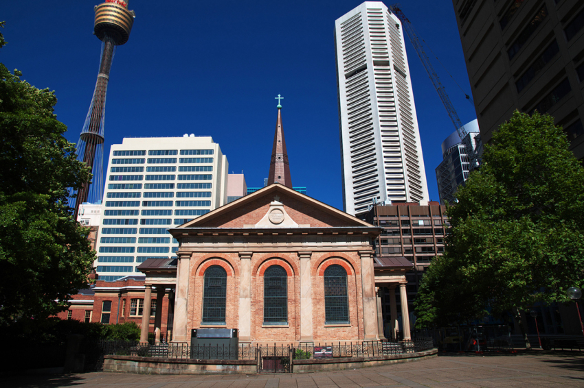 Church building in Hyde Park Sydney, Australia. 