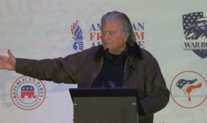 Steve Bannon speaks at the “Save Texas From Radical Islam” conference at the Gaylord Texan Resort in Grapevine last Friday. The former strategist for President Donald Trump used the platform to frame the state as a symbolic and strategic linchpin in a looming ideological conflict with Western civilization.