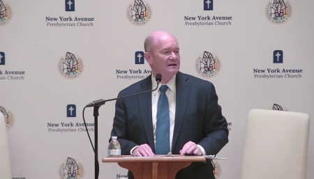 United States Sen. Chris Coons (D-Dela.) giving remarks at New York Avenue Presbyterian Church of Washington, D.C. on Monday, Jan. 12, 2026.