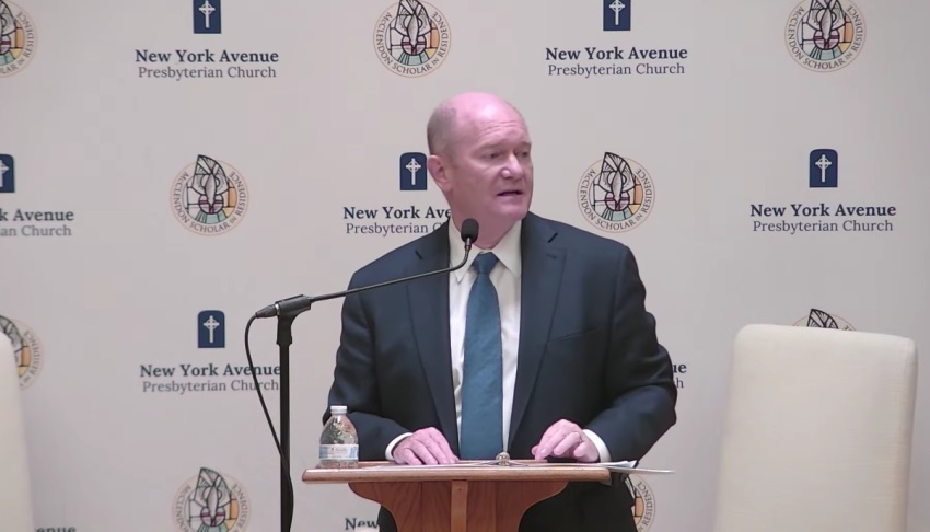 United States Sen. Chris Coons (D-Dela.) giving remarks at New York Avenue Presbyterian Church of Washington, D.C. on Monday, Jan. 12, 2026.