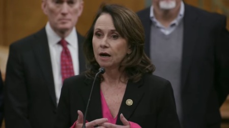 Louisiana Attorney General Liz Murrill speaks during a a press conference on Capitol Hill in Washington, D.C. on Jan. 14, 2026.