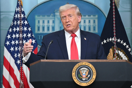 President Donald Trump speaks during a briefing at the White House in Washington, D.C., on Jan. 20, 2026.