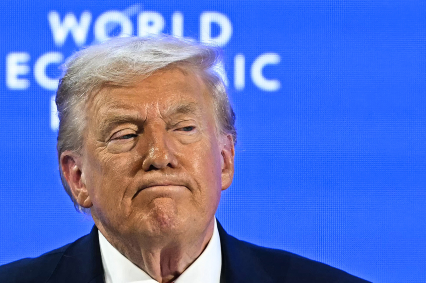 U.S. President Donald Trump looks on during the World Economic Forum (WEF) annual meeting in Davos on Jan. 21, 2026. The World Economic Forum takes place in Davos from January 19 to Jan. 23, 2026. 