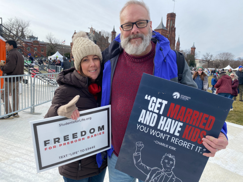 Pete and Kathleen Block from Hopatcong, New Jersey attend the March for Life in Washington, D.C., Jan. 23, 2026.