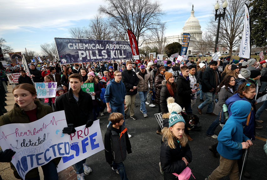 People attend the annual March for Life rally on Jan. 23, 2026, in Washington, D.C. Anti-abortion activists gather every year to mark the anniversary of the Supreme Court's, now overturned, 1973, Roe v. Wade ruling which legalized abortion in all 50 states.