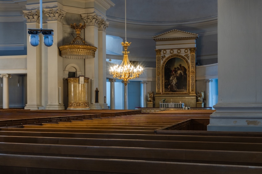 The interior of Helsinki Cathedral, which is part of the Evangelical Lutheran Church of Finland. 