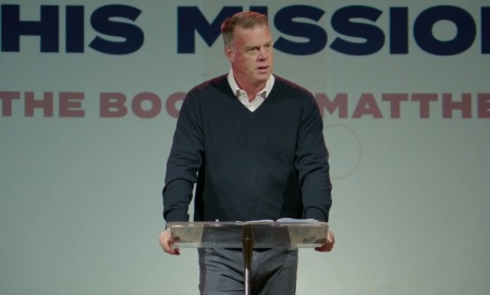 Josh Powell, lead pastor of Taylors First Baptist Church of Taylors, South Carolina, preaching a sermon in January 2026. 