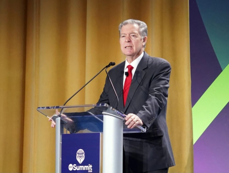 Sam Brownback, co-chair of the International Religious Freedom Summit and former U.S. ambassador-at-large for international religious freedom, speaks during the opening session of the IRF Summit at the Washington Hilton in Washington, D.C., on Feb. 2, 2026. 