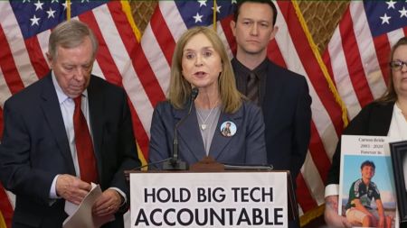 Kristin Bride, whose son Carson died by suicide following severe cyberbullying, spoke on Capitol Hill in Washington, D.C., on Feb 4, 2026, about the need to reform Section 230 of the Communications Decency Act.
